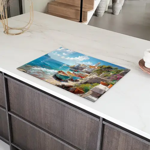 Boten - Rotsen - Zee - Zon Inductie beschermer vinyl 3mm klein -sfeer8