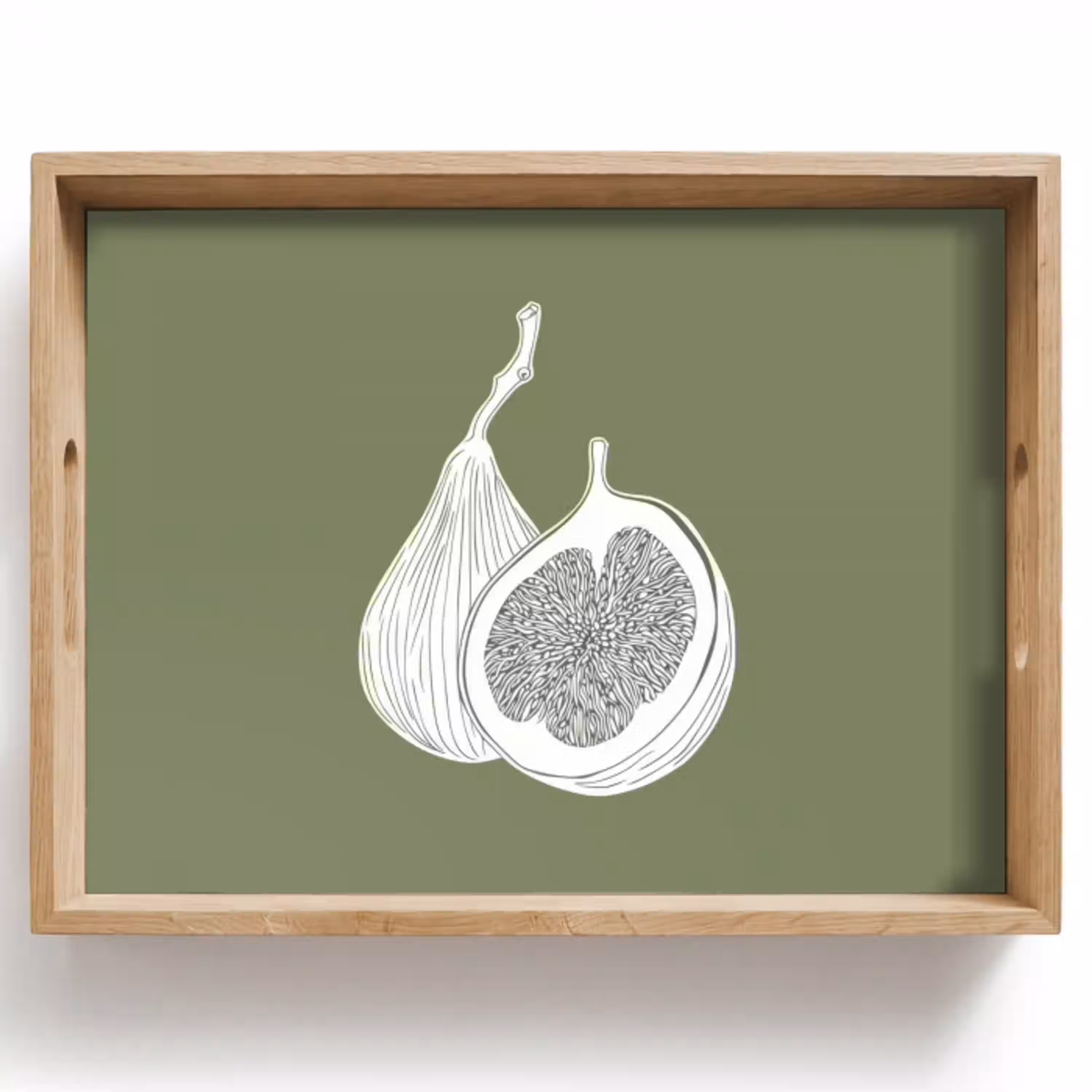 Vijgen - Minimalistisch - Getekend - Mosgroen Dienblad Rechthoek middel -z3d_shopping