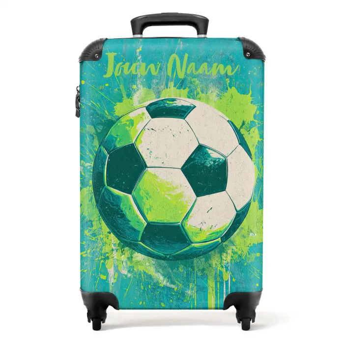 Voetbalvibes - Verfspatten - Groen - Blauw NBS - Handbagage koffer - Kinderen Unisex middel -productfoto_recht