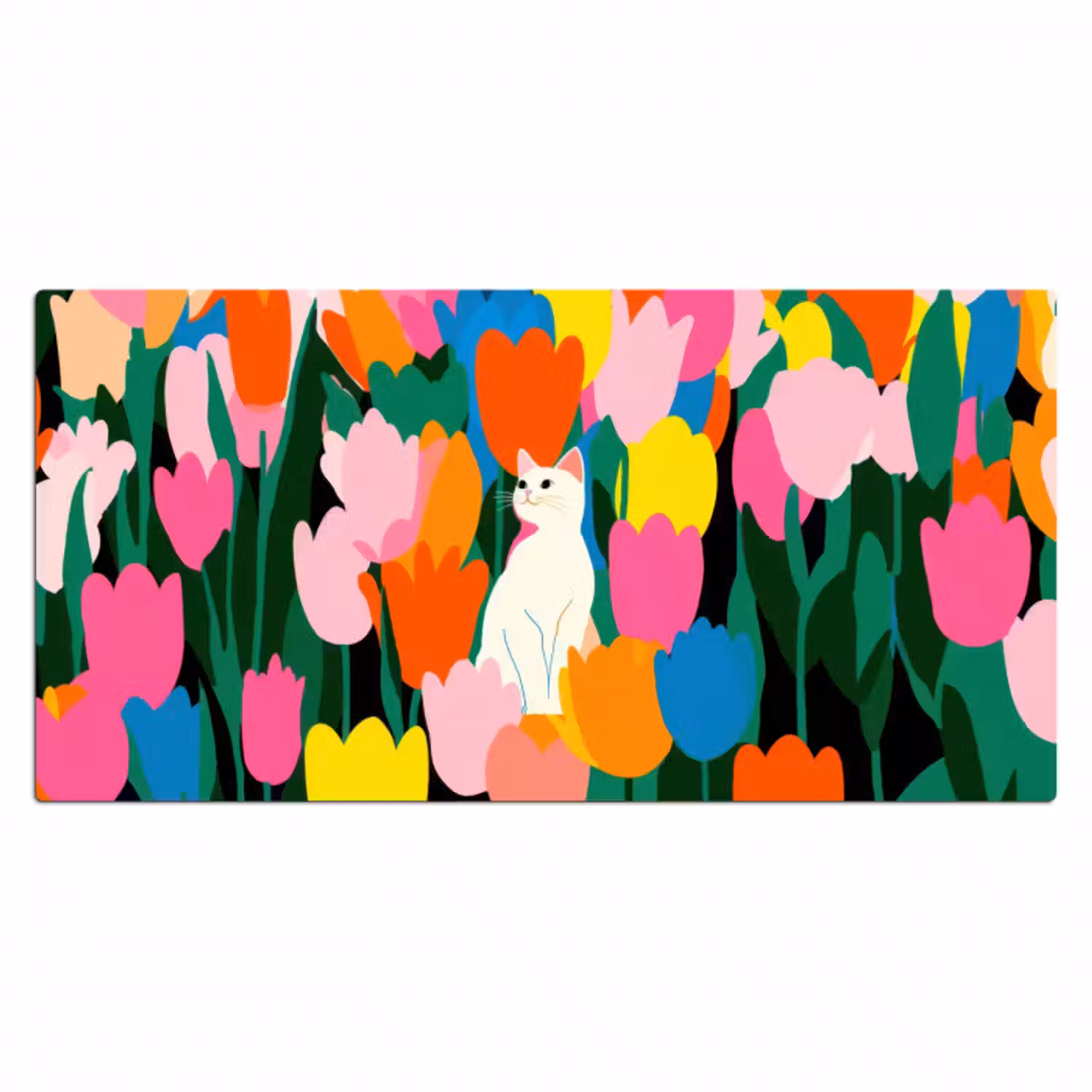 Schreibtischunterlage - Tulpen - Katze - Farbenfroh