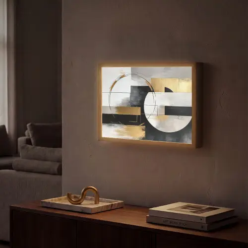 Abstract - Goud - Zilver - Vormen - Aesthetic Light Box met batterij (Wandlamp) middel -sfeer1