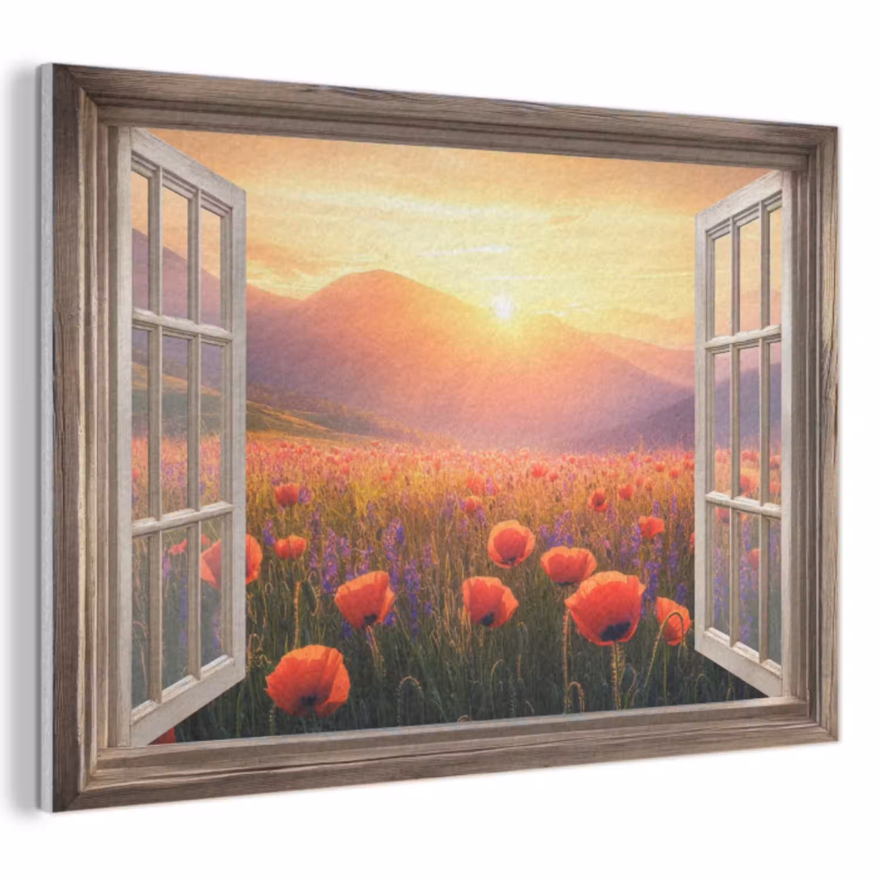 Doorkijk - Klaprozen - Bloemen - Rood - Open raam PET vilt klein -3d