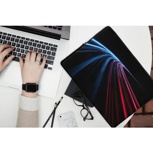 Gaming - Strepen - Gebogen - Blauw laptophoes neopreen klein -bureau