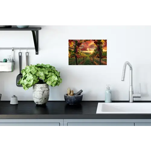 Wijngaard - Druiven - Zonsondergang Muursticker klein -keuken