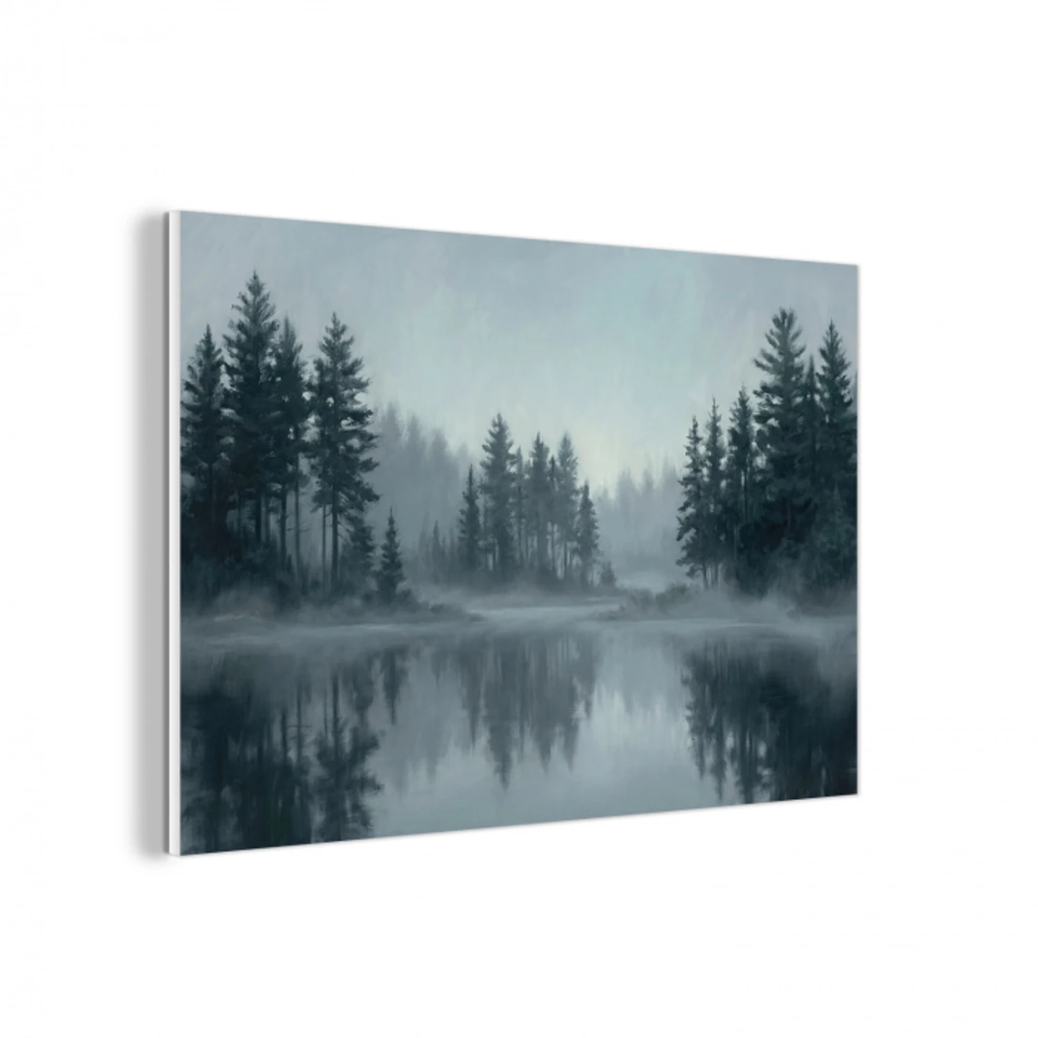 Bos - Meer - Mist - Natuur - Grijs forex 5mm xxl -3d