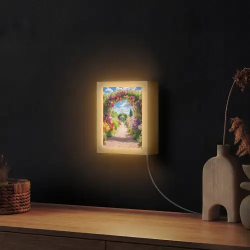 Doorkijk - Bloemen - Kleurrijk - Natuur Light Box met kabel (Wandlamp) klein -sfeer1