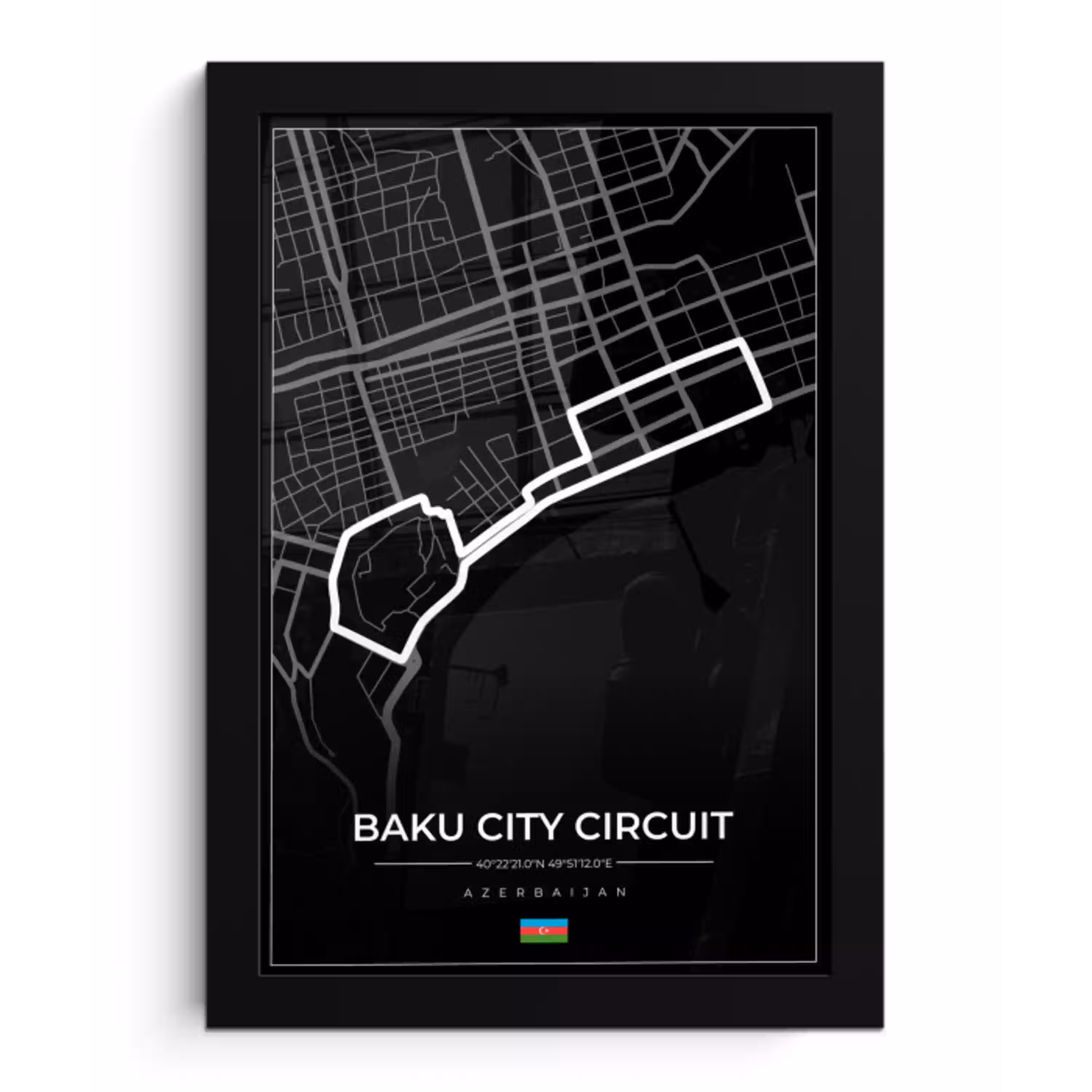 Racebaan - Circuit - F1 - Baku City Circuit - Azerbeidzjan - Zwart fotolijst zwart zonder passe partout klein -3d