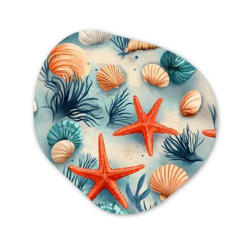 Zeesterren - Schelpen - Illustratie - Zand Wandcirkel Organisch Plexiglas middel -3d