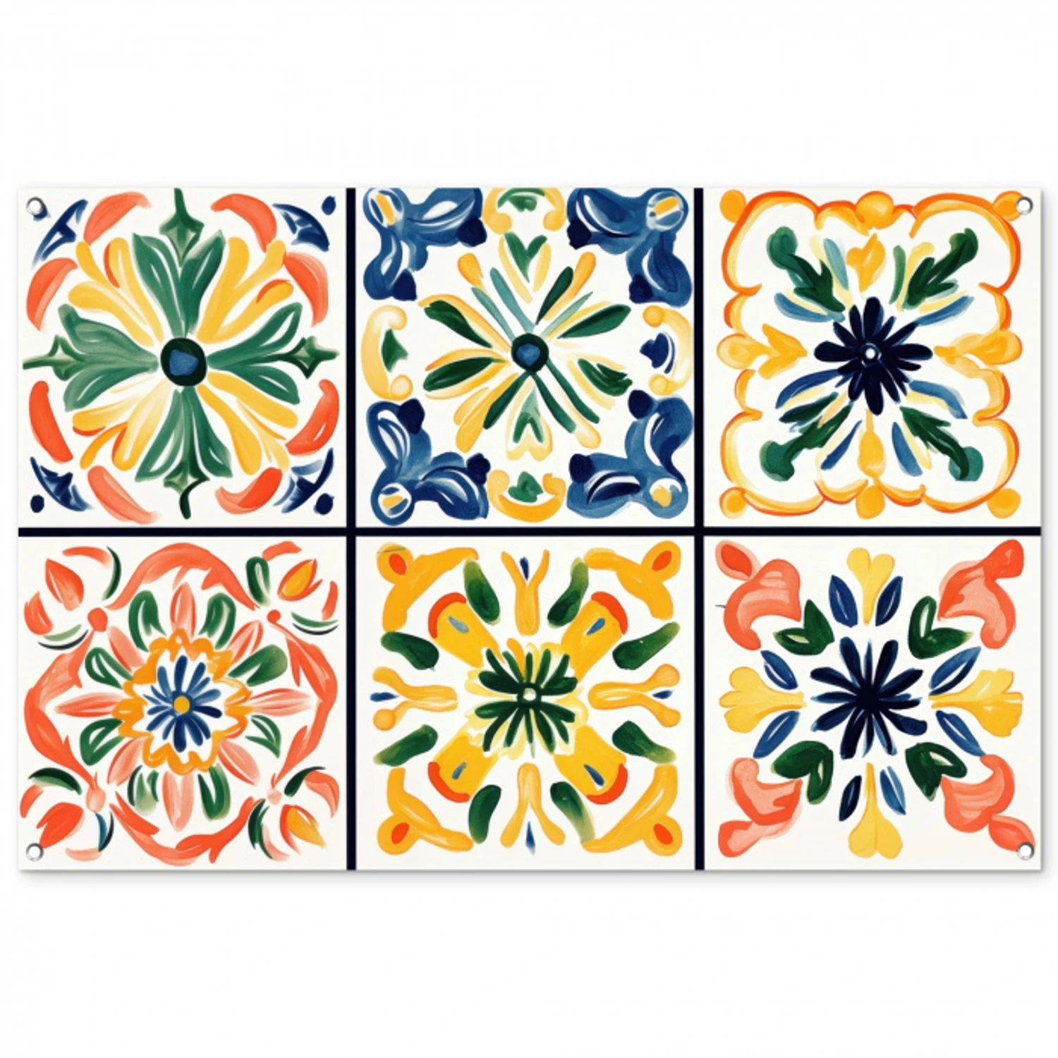 Spaans - Tegels - Keramiek - Bloemen tuinposter los doek groot -3d