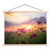 Bloemen - Roze - Zonsondergang - Natuur - Weide - Horizon textielposter latten blank klein -3d