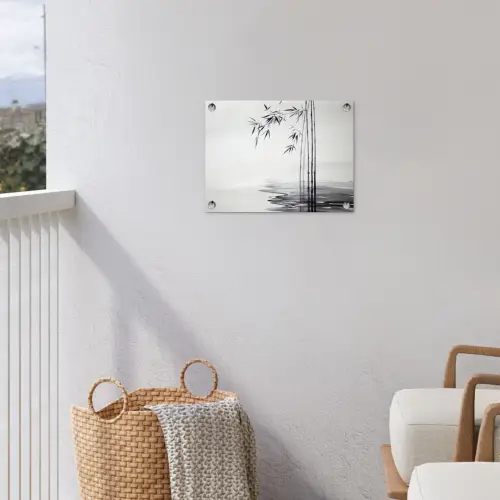 Bamboestammen - Water - Minimalistisch - Wit tuinposter los doek klein -sfeer8