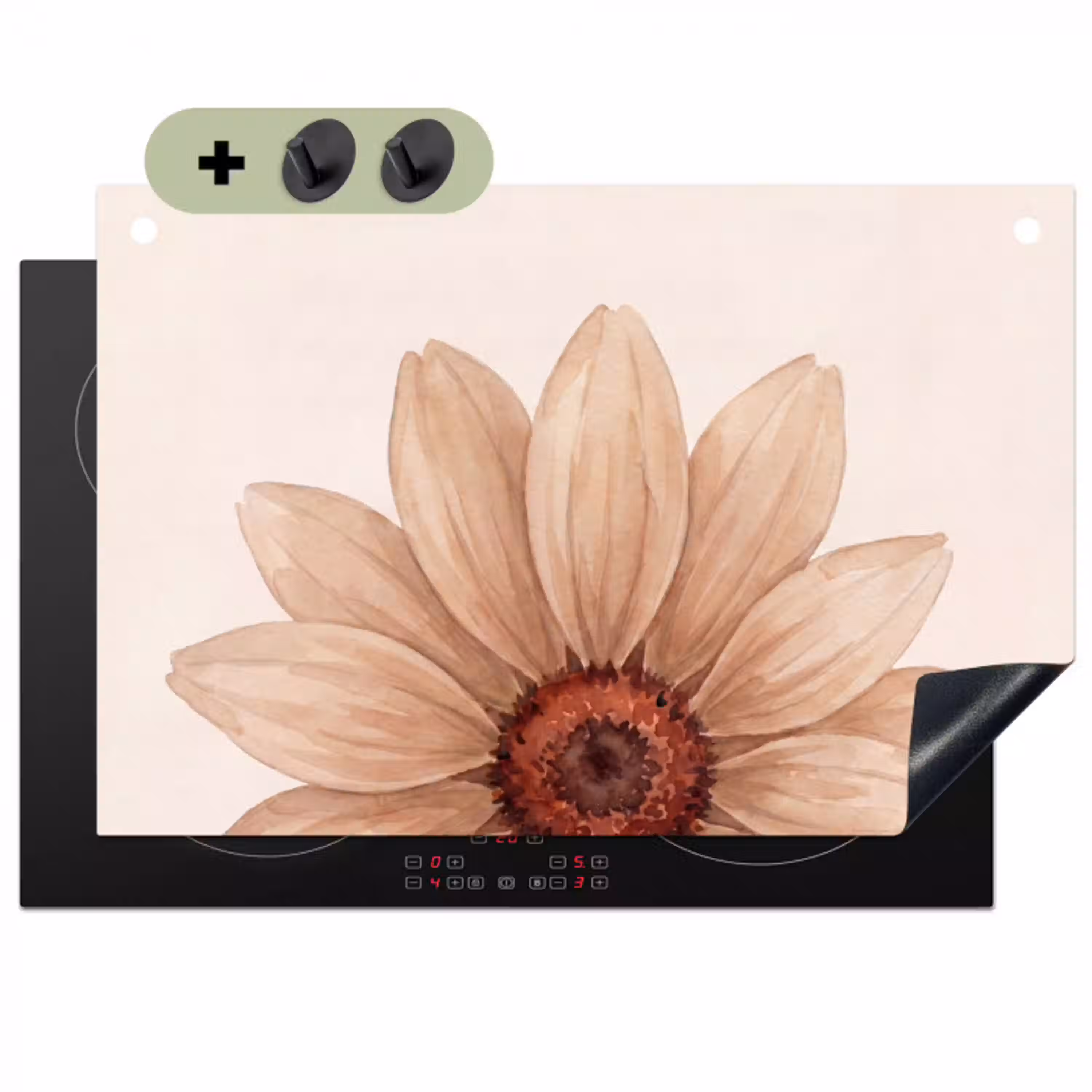 Bloemen - Bloemblad - Natuur - Aquarel - Beige Inductie beschemer met haakjes klein -3d