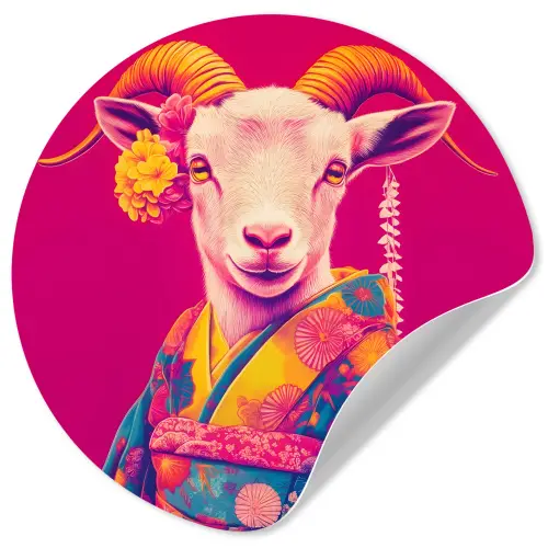 Geit - Hoorns - Kimono - Kleurrijk Wandcirkel behangsticker klein -3d