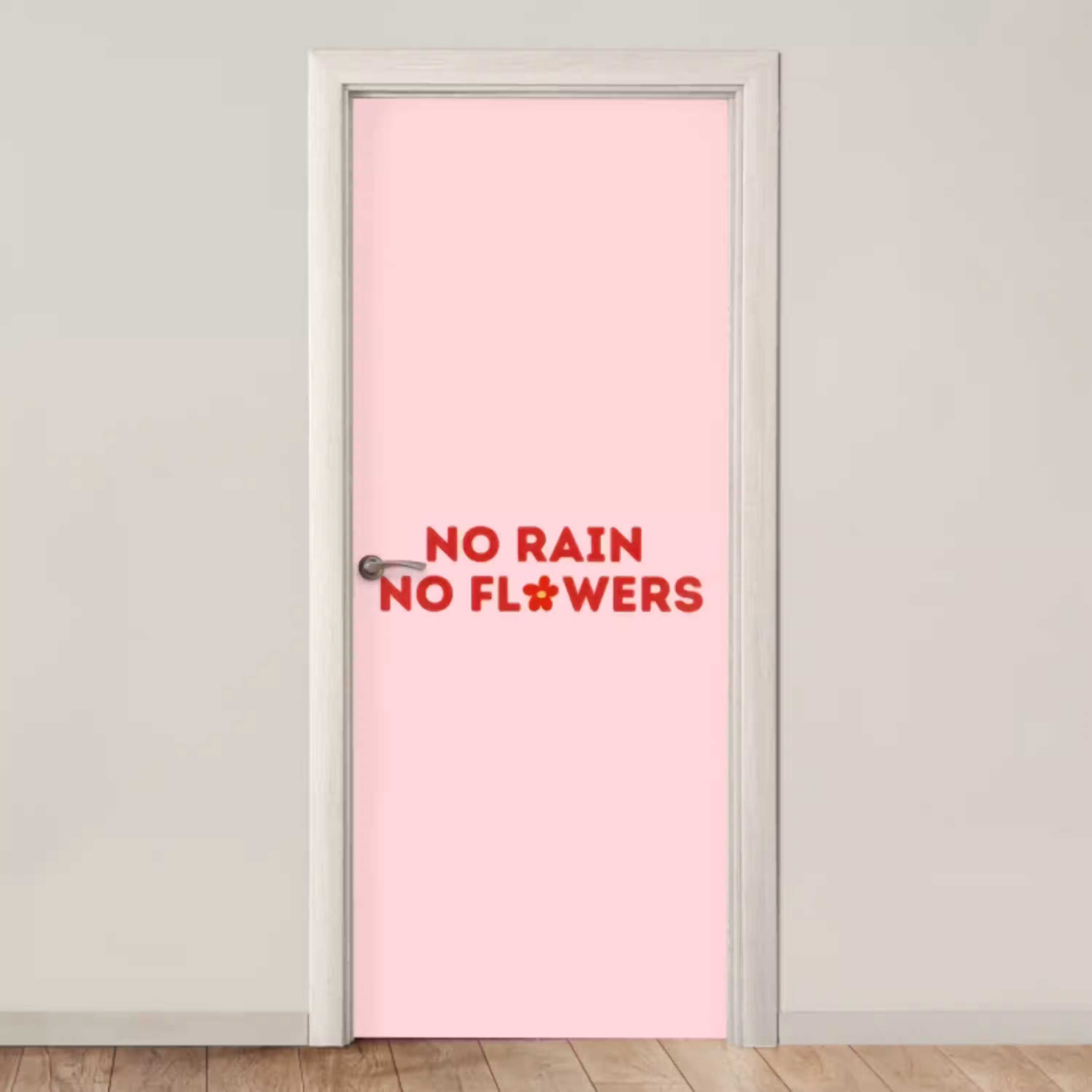 No rain no flowers - Minimalistisch - Roze - Bloem deurposter klein -3d_beige