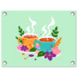 Thee - Illustratie - Kopjes - Bloemen tuinposter los doek klein -3d