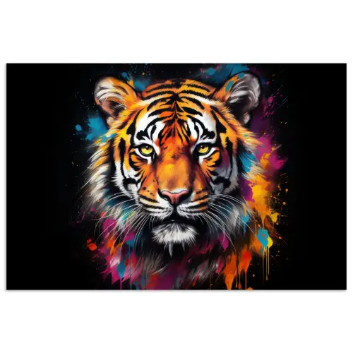 Tijger - Graffiti - Dieren - Zwart poster papier klein -3d