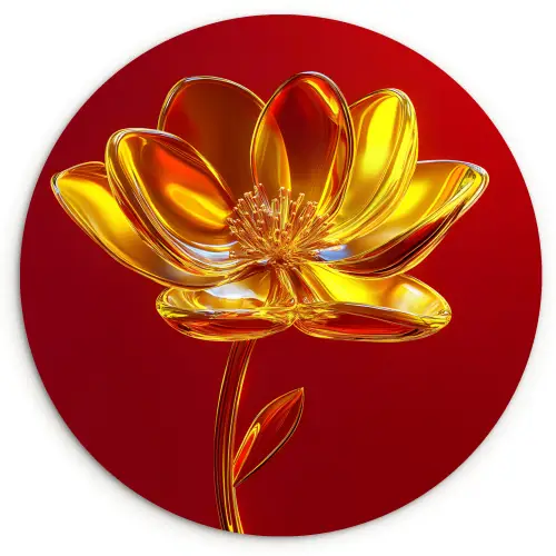 Bloem - Goud - Glazen Wandcirkel plexiglas klein -3d