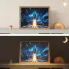 Raket - Ruimte - Blauw - Licht Light Box met batterij (Wandlamp kind) middel -sfeer3_kind