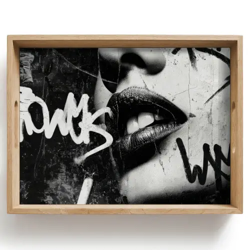 Gezicht - Mond - Graffiti - Zwart Dienblad Rechthoek middel -z3d_shopping