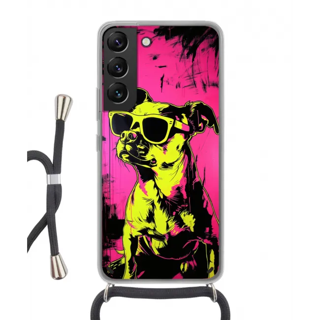 Hond - Zonnebril - Roze - Art Hoesje Samsung Galaxy S22 met koord klein -3d