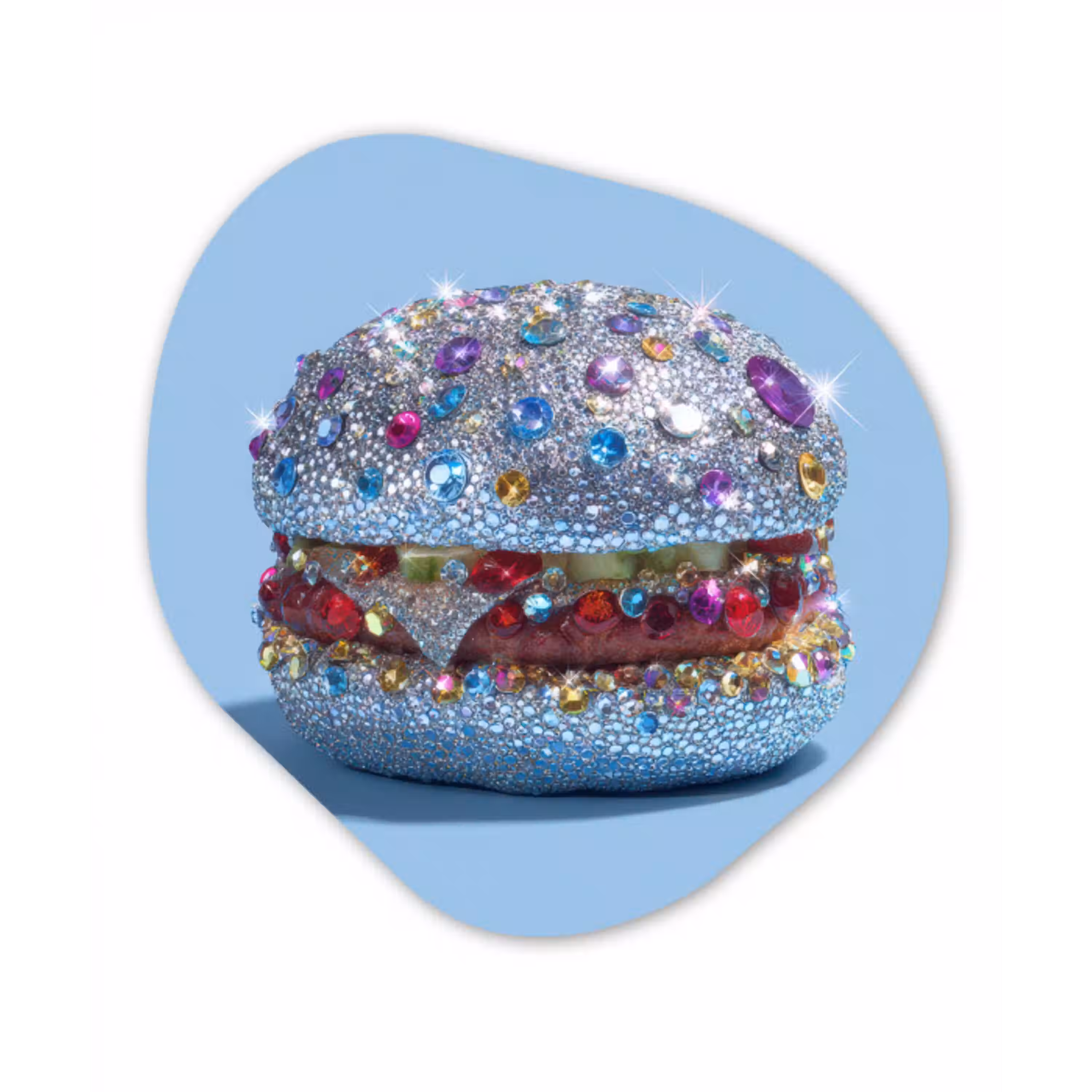 Glitters - Hamburger - Blauw Wandcirkel Organisch Forex 3mm klein -3d
