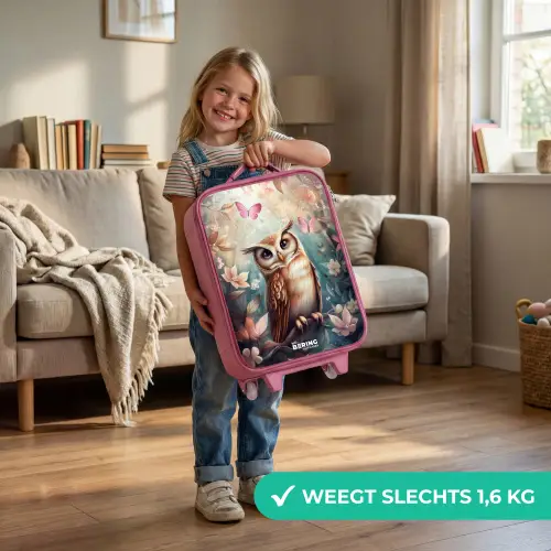Uil met vlinders in mystiek bos Kinderkoffer - Roze klein -sfeer2_NL