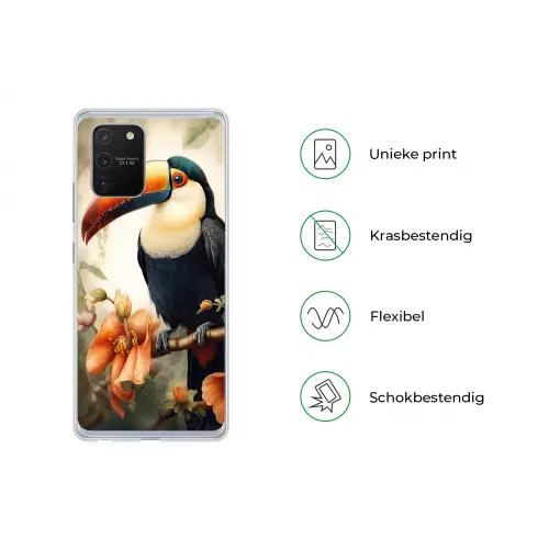 Toekan - Vogel - Bloemen - Planten Telefoonhoesje Samsung Galaxy S10 Lite klein -specsS10Lite