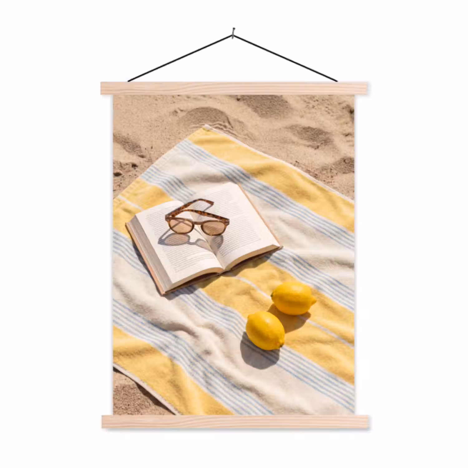 Hanging Poster - Book - Sunglasses - Beach - Summer - Yellow