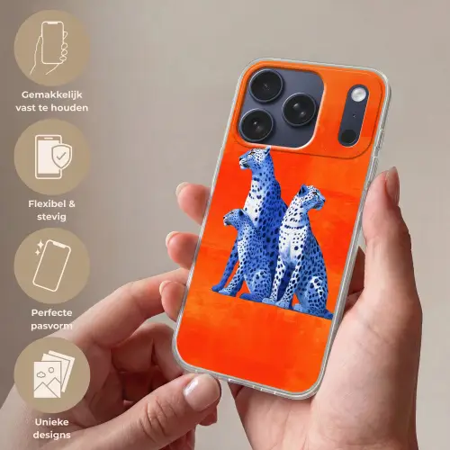 Luipaarden - Stippen - Oranje Telefoonhoesje iPhone 17 Pro klein -sfeer3_NL
