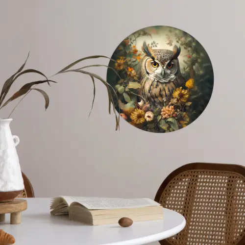Uil - Vogels - Bloemen - Natuur Wandcirkel behangsticker klein -sfeer3