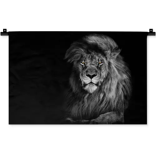 Leeuw - Ogen - Oranje - Zwart wit - Dieren - Portret Wandkleed katoen klein -zz3d