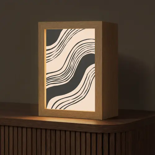 Golven - Zwart - Zandkleur Light Box met kabel (Tafellamp) klein -z3d_website
