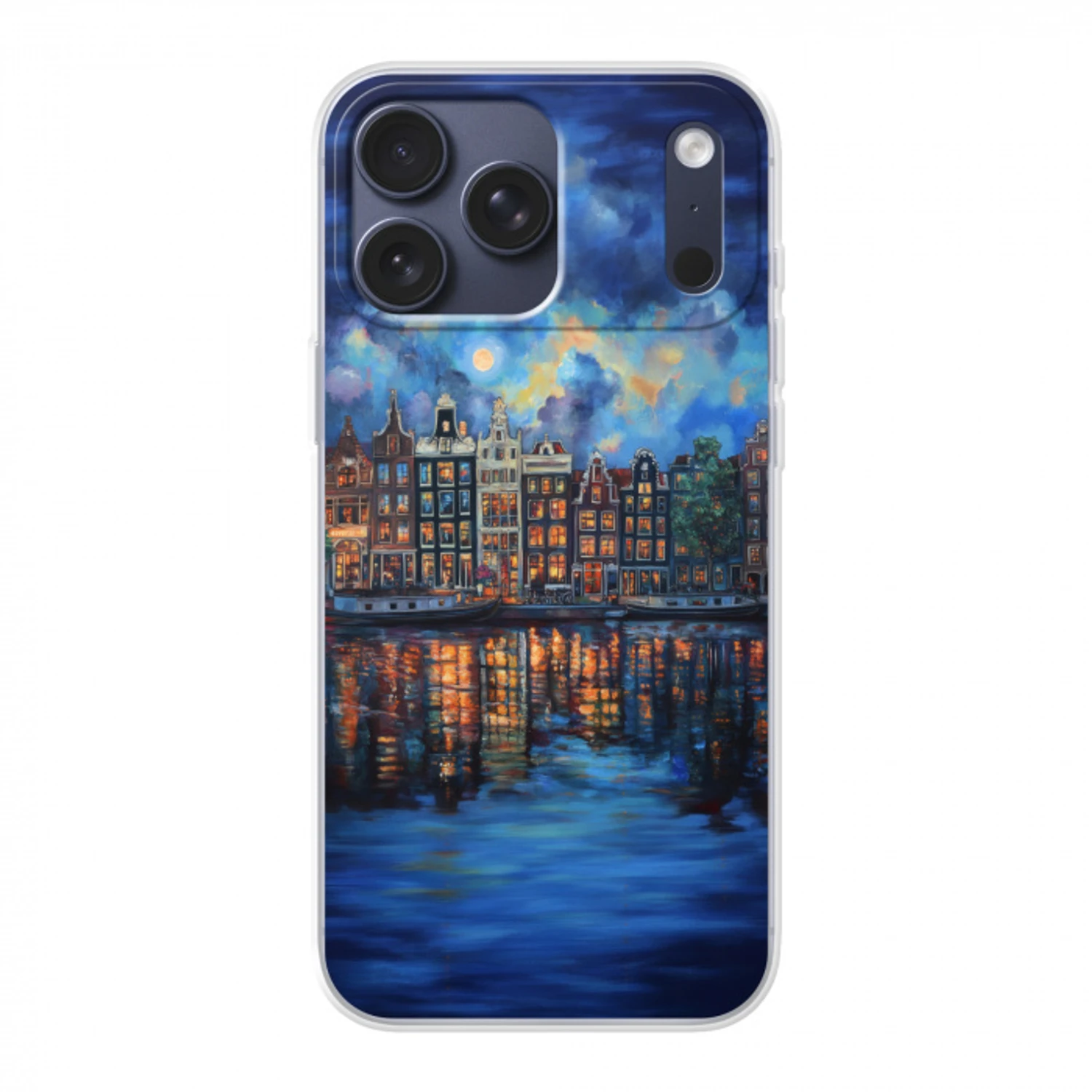 Grachten Amsterdam - Huizen - Stad - Kleurrijk Telefoonhoesje iPhone 17 Pro Max klein -3d