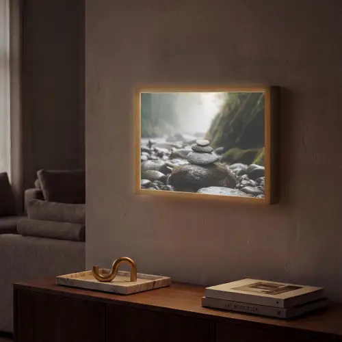 Stenen - Stapel - Natuur Light Box met batterij (Wandlamp) middel -sfeer1
