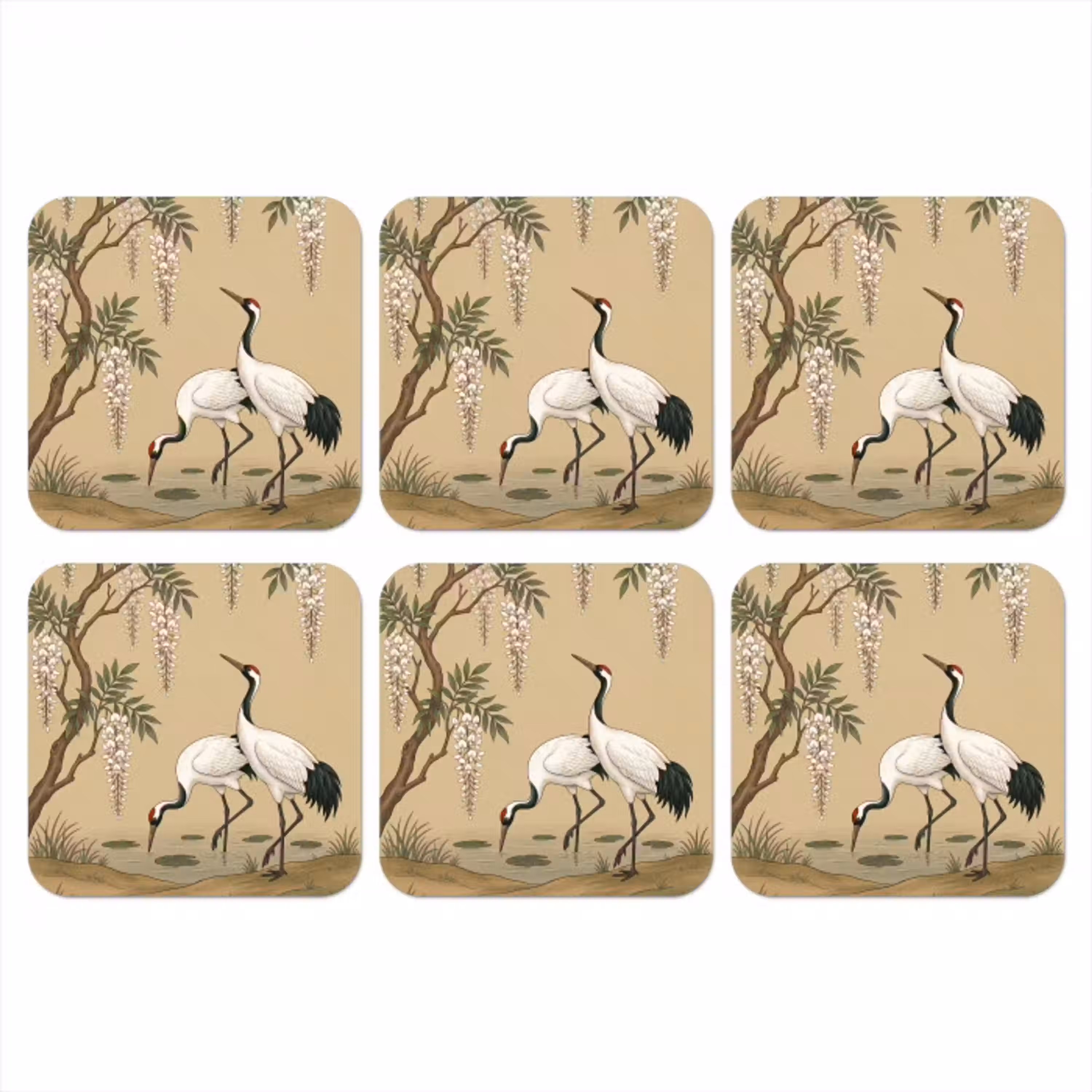 Kraanvogels - Water - Beige onderzetter kurk middel -3d