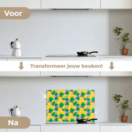 Ananas - Geel - Groen - Tropisch keuken achterwand spatscherm klein 900 -voor_na_NL