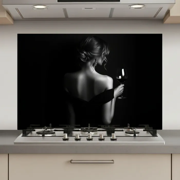 Vrouw - Wijn - Jurk keuken achterwand spatscherm klein -3d_website