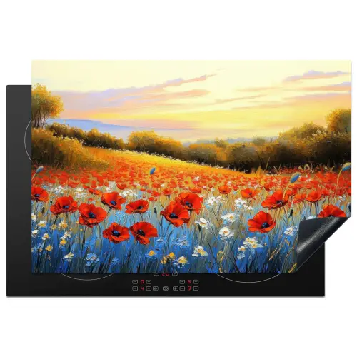Klaproos - Bloemenveld - Kleurrijk Inductie beschermer vinyl 3mm klein -3d