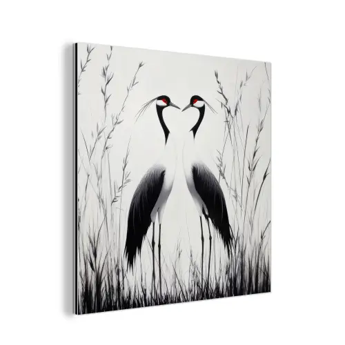 Kraanvogels - Gras - Hartvorm - Zwart aluminium wit klein -3d