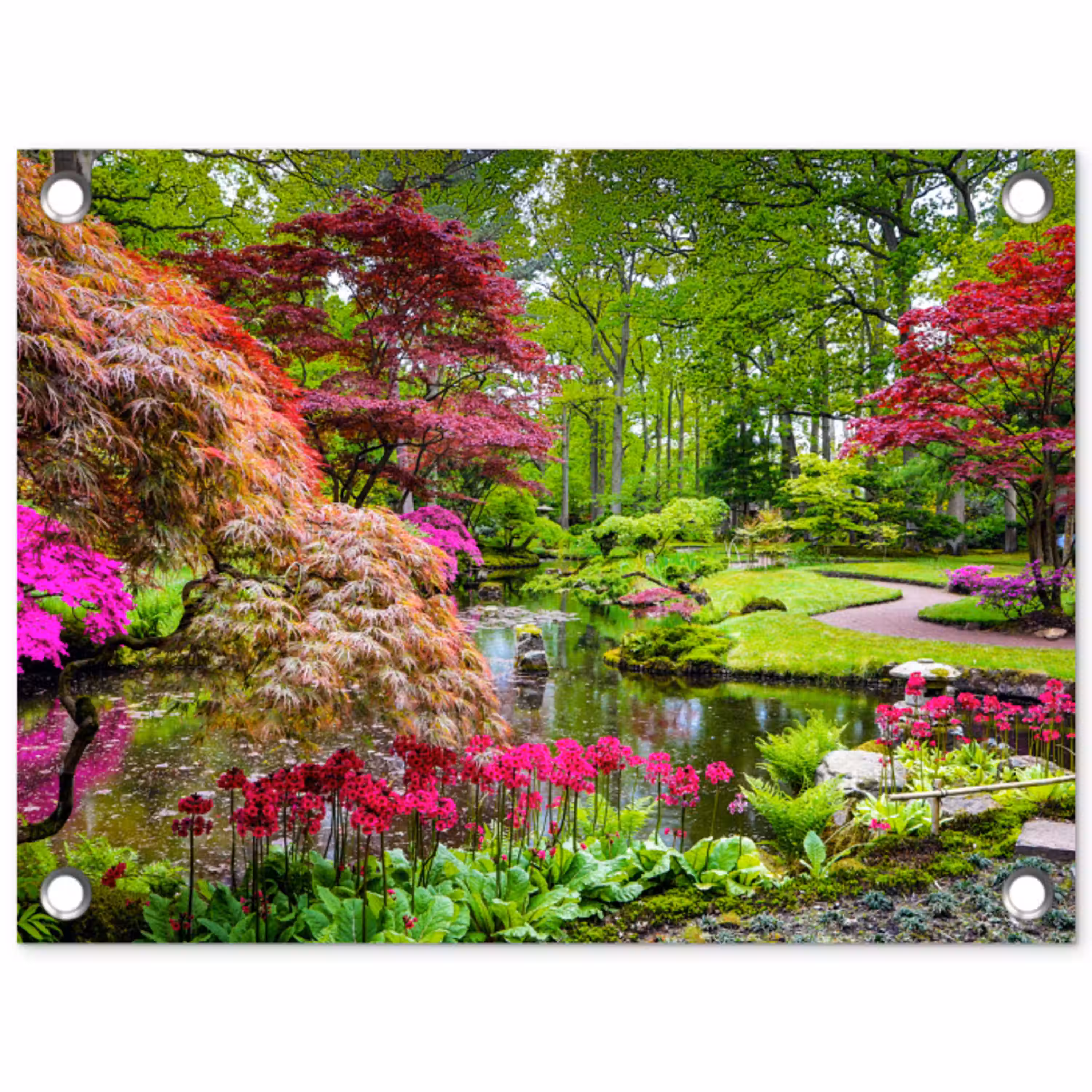 Kleurrijke Japanse tuin tuinposter los doek klein -3d