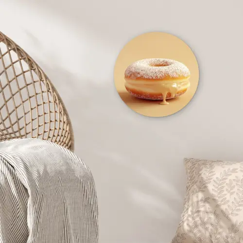 Donut - Romig - Poedersuiker - Beige Wandcirkel kunststof plaat 5mm dik klein -sfeer5