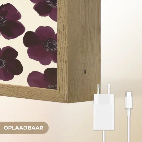 Bloemen - Aquarel - Paars Light Box met batterij (Wandlamp) middel 907 -USP_websiteoplaadbaarNL