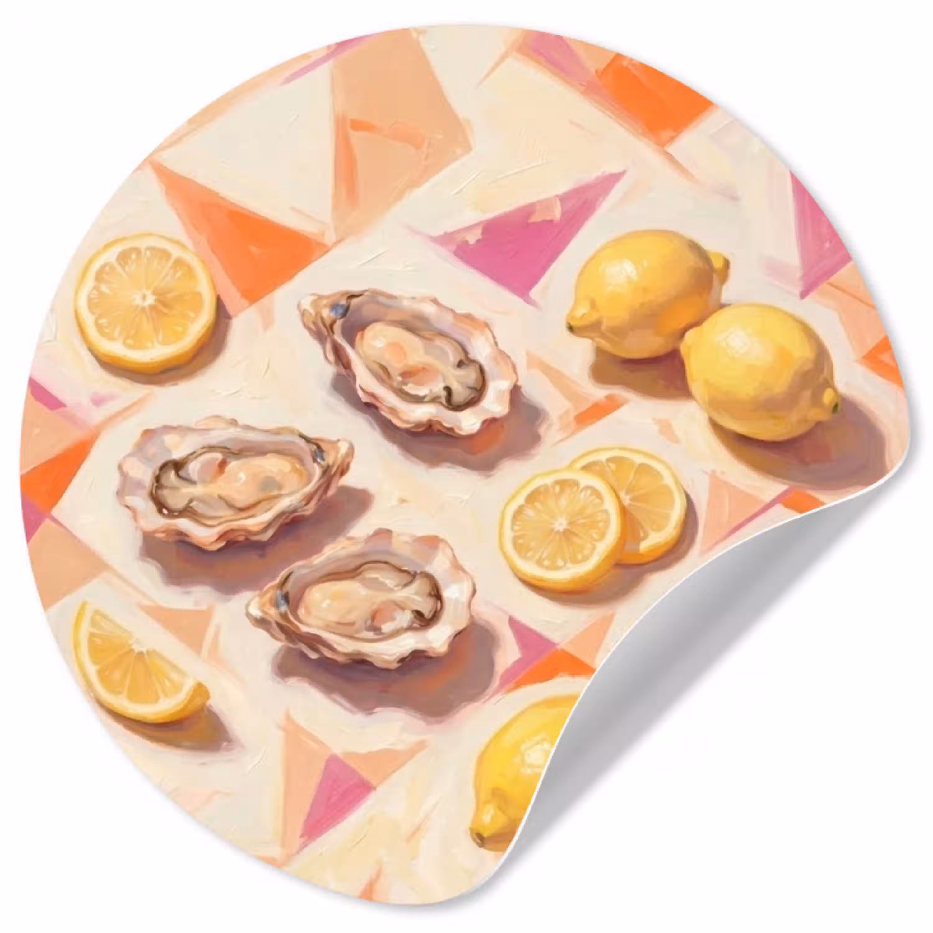 Stilleven - Citroenen - Oesters - Abstract - Oranje Wandcirkel behangsticker klein -3d