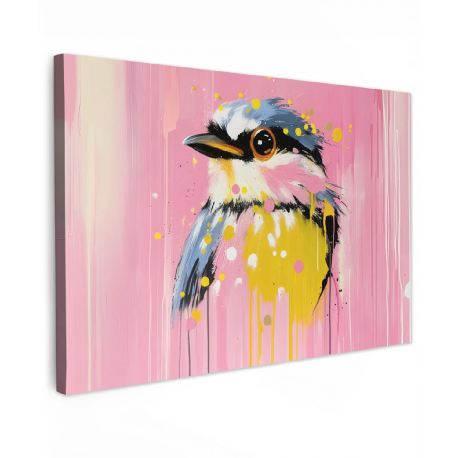 Vogel - Roze - Geel - Blauw Tuinposter op houten frame 2 cm dik klein -3d