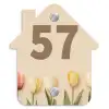 Gekleurde tulpen beige achtergrond - Traditioneel Naambord Huisje klein -3d