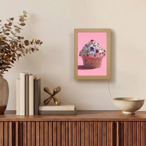 Cupcake - Kleurrijk - Edelstenen Light Box met kabel (Tafellamp) klein -sfeer2