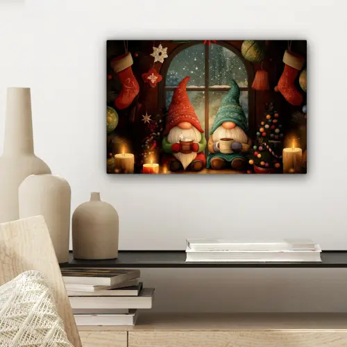 Gnooms - Kerst - Raam - Kleurrijk canvas 2cm klein -sfeer6