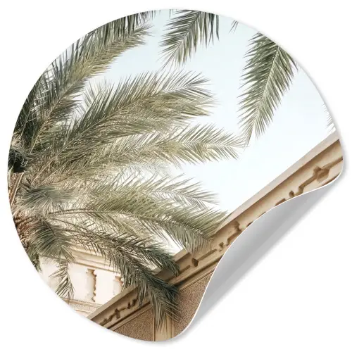 Gebouw - Palmbomen - Beige - Zon Wandcirkel behangsticker klein -3d