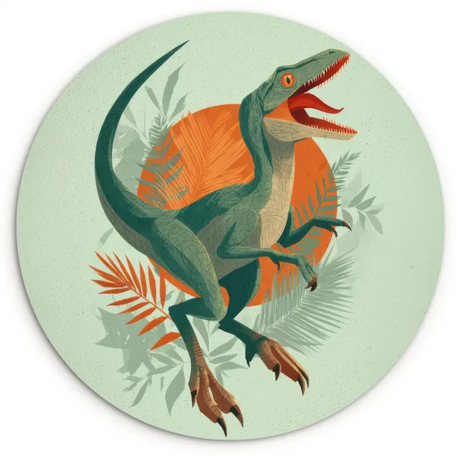 Dino - Bladeren - Grafisch - Groen Wandcirkel kunststof plaat 5mm dik klein -3d