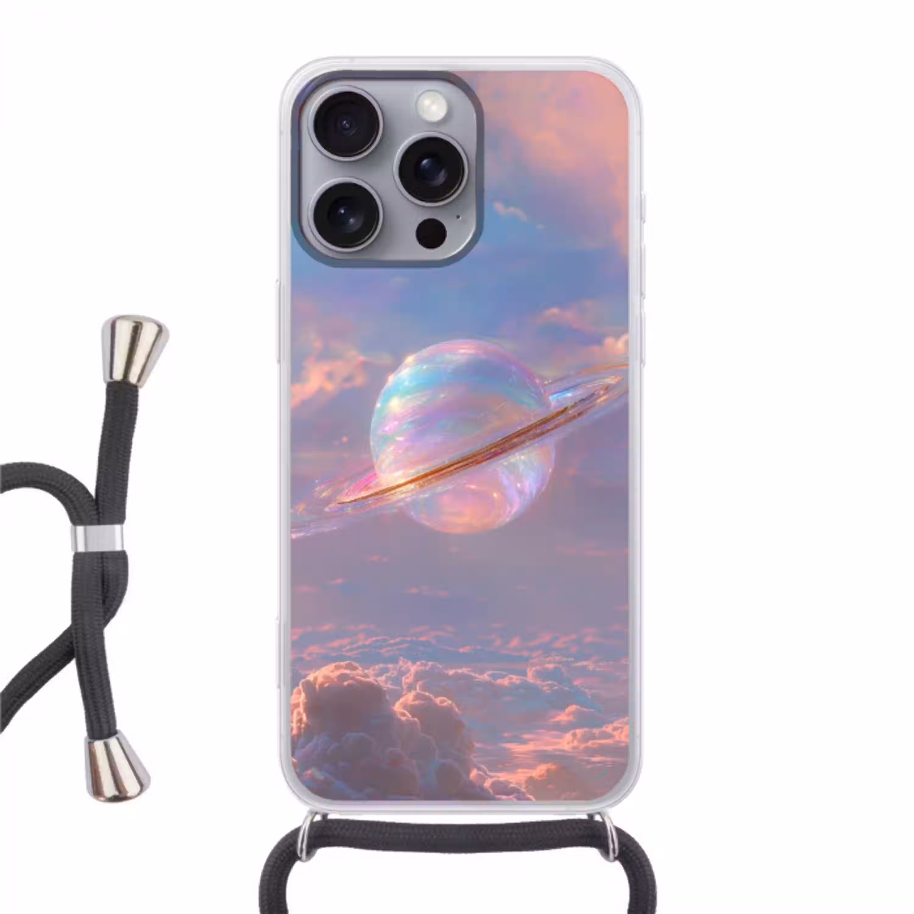 Planeet - Lucht - Wolken - Pasteltinten Hoesje iPhone 16 Pro Max met koord klein -3d